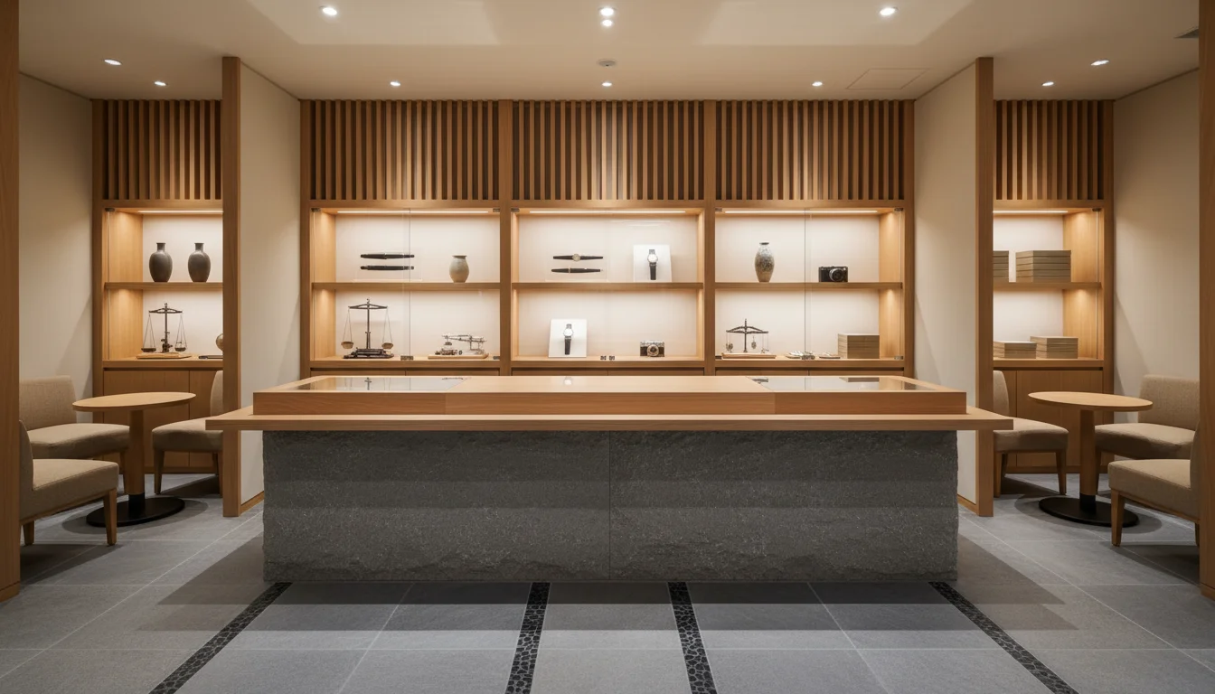 査定カウンターと椅子が整えられたおたからや深沢店の店内